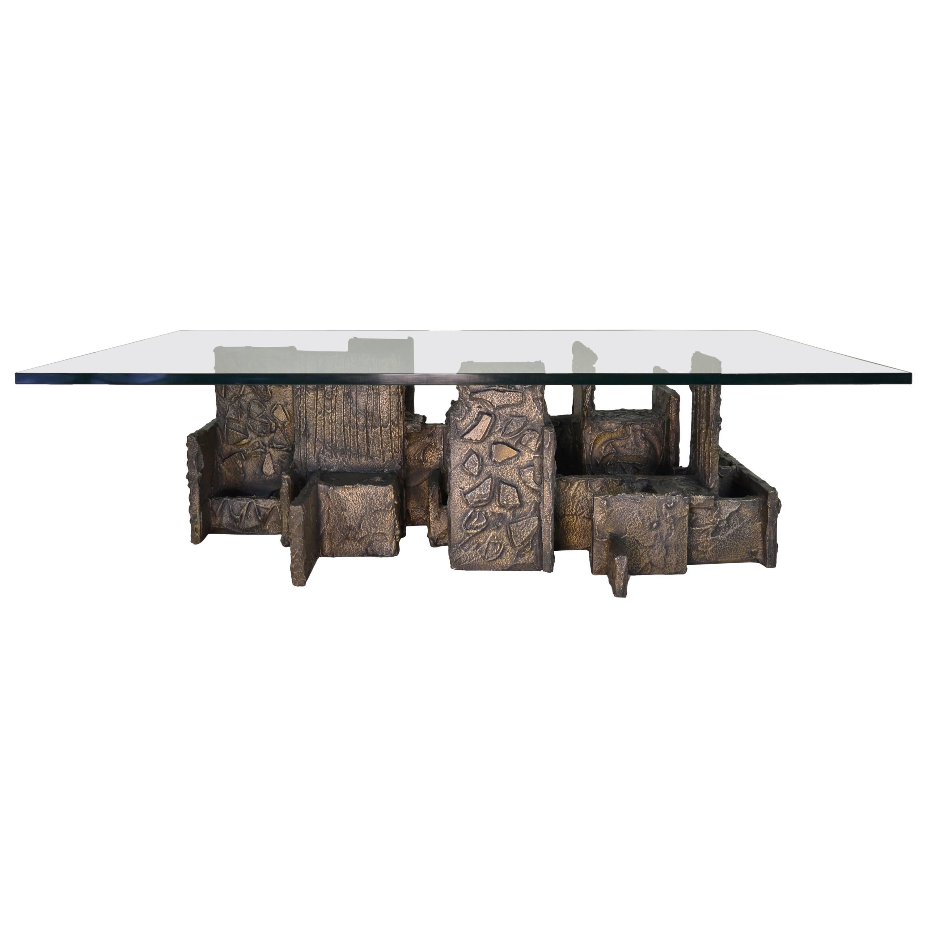 Signed Paul Evans Sculptural Cocktail Table in Bronze Finish