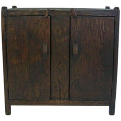 Antique Dos Gallos Custom Rustic Spanish Style Oak Cabinet