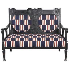 Edwardian Salon Large Settee Upholstered in Vintage African Fabric