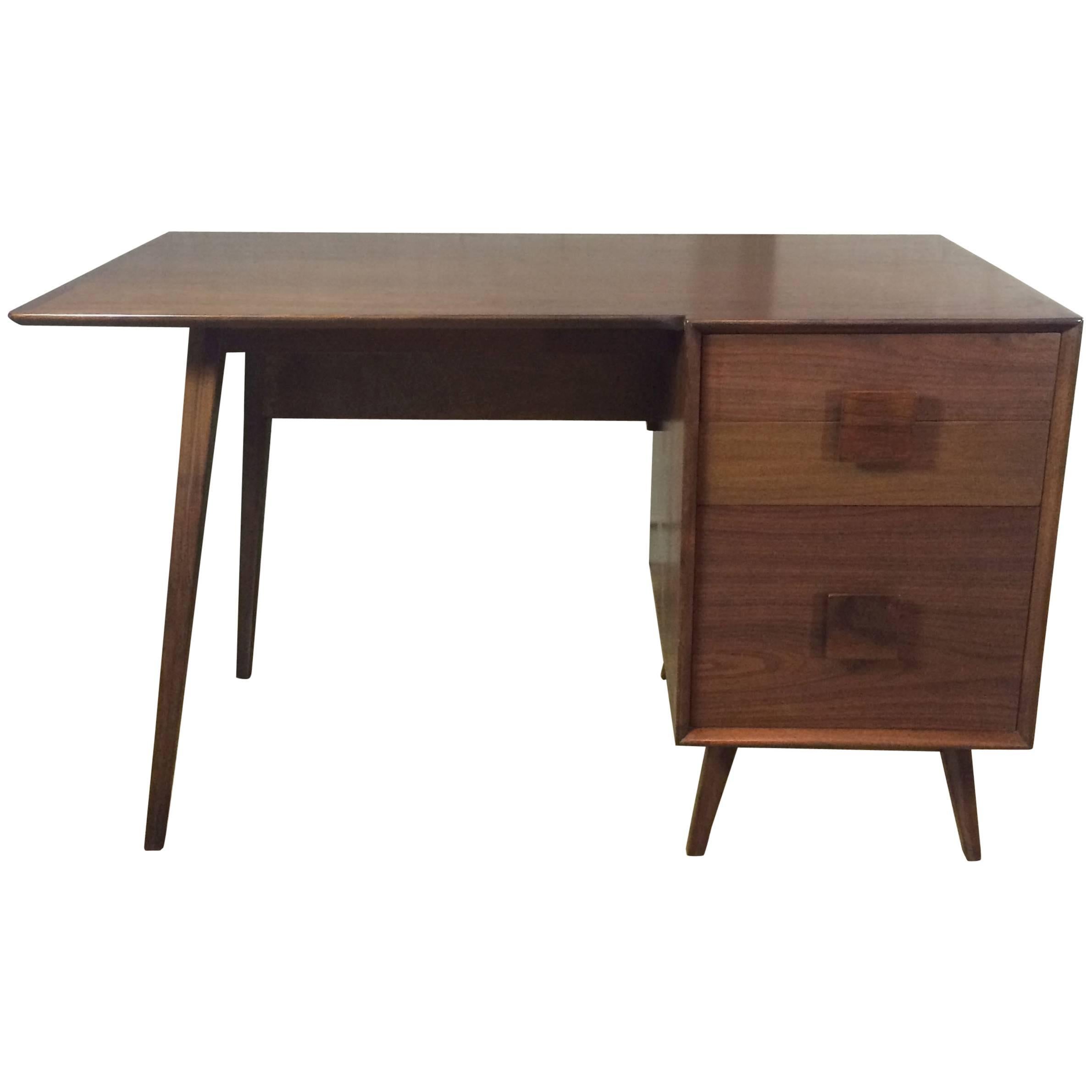 Mid-Century Modern Walnut Single Pedestal Desk