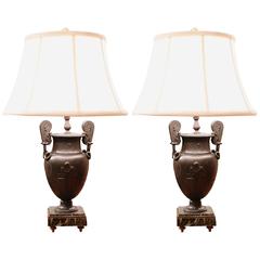 Pair of Bronze Patinated Classical Urn Lamps