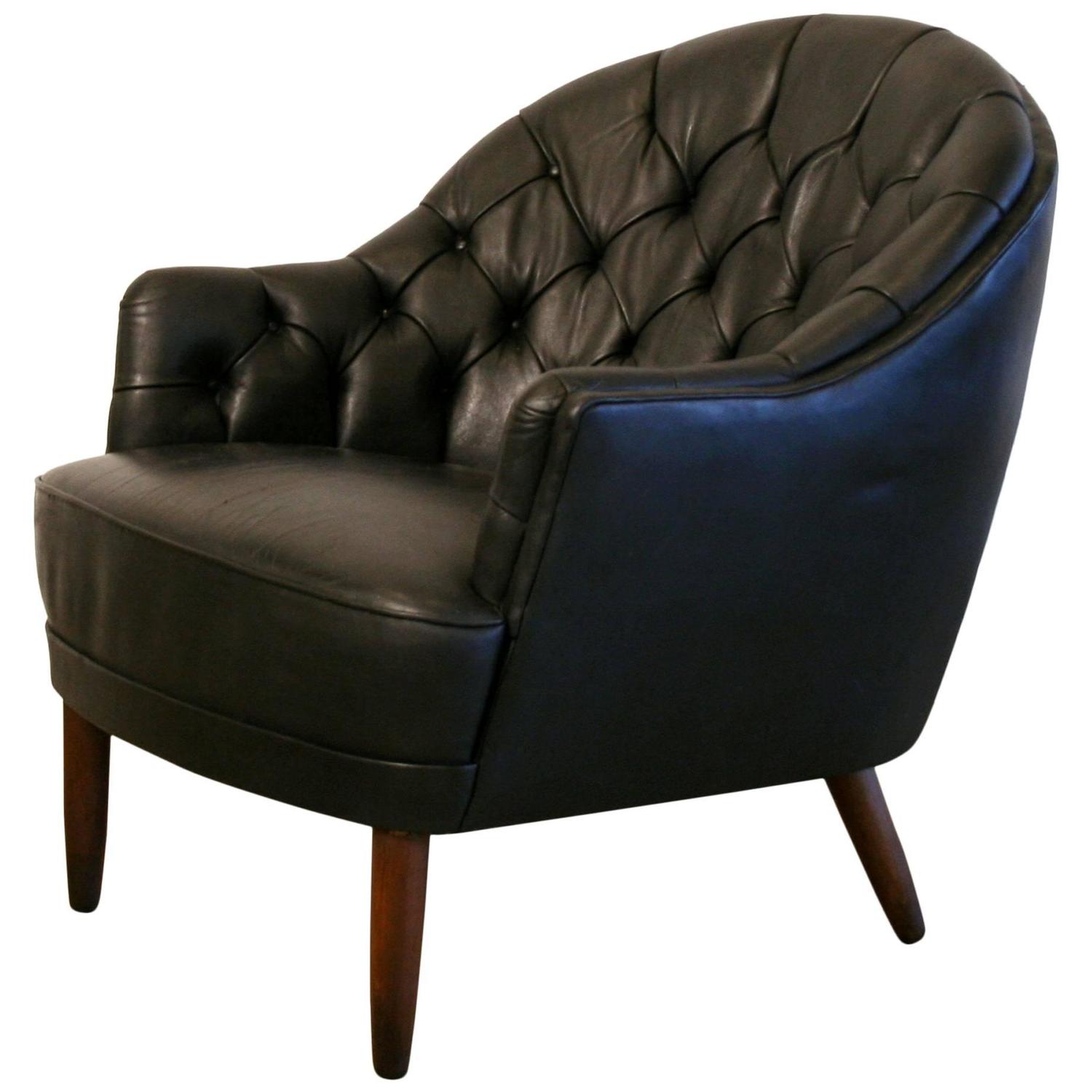 Vintage Danish Black Leather Chair at 1stdibs
