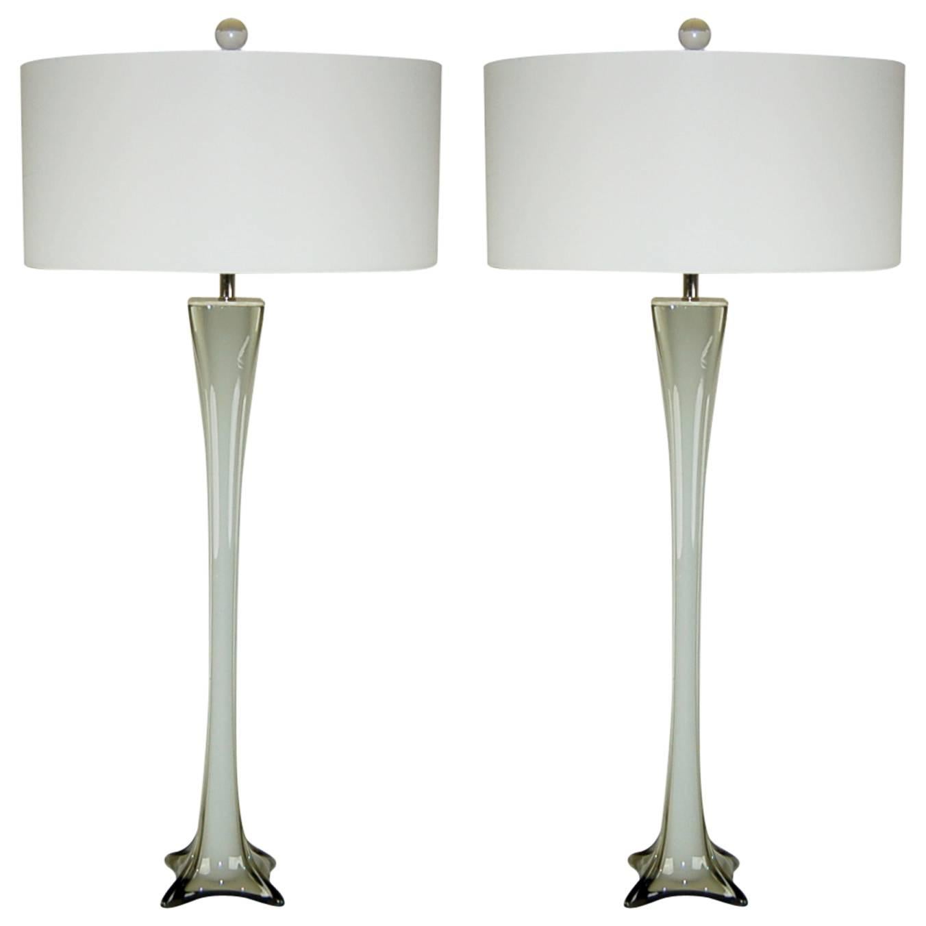 Vintage Matched Pair of  Elegant Murano Lamps in Taupe