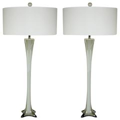 Vintage Matched Pair of  Elegant Murano Lamps in Taupe