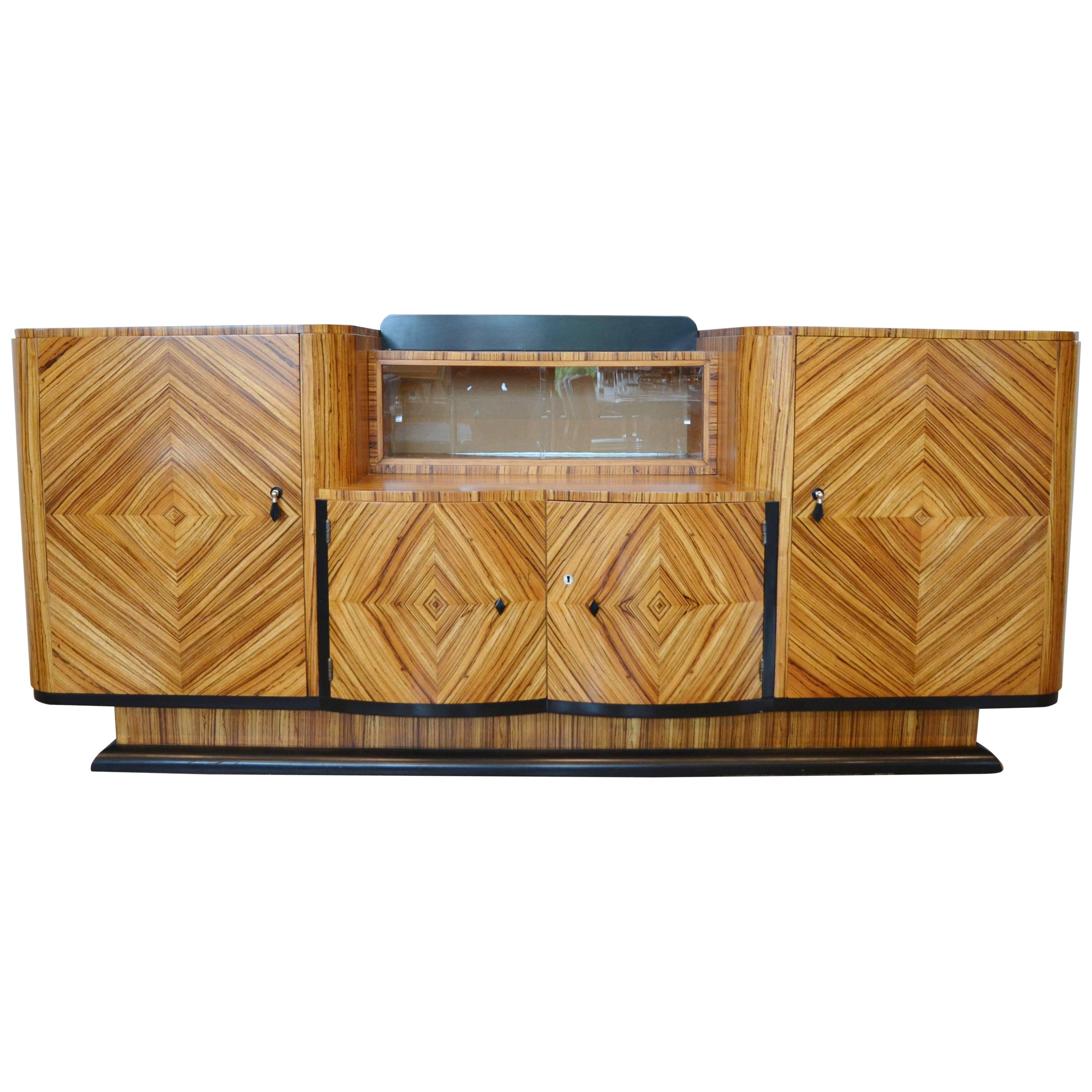 French Art Deco Zebrawood Sideboard or Bar, circa 1935