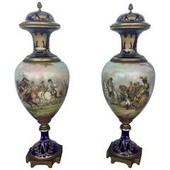 Pair of 19th Century Napoleonic Sevres Porcelain Vases