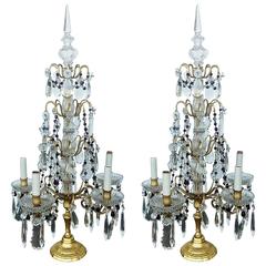 Pair of Geraldo Amethyst Glass and Bronze Candelabra