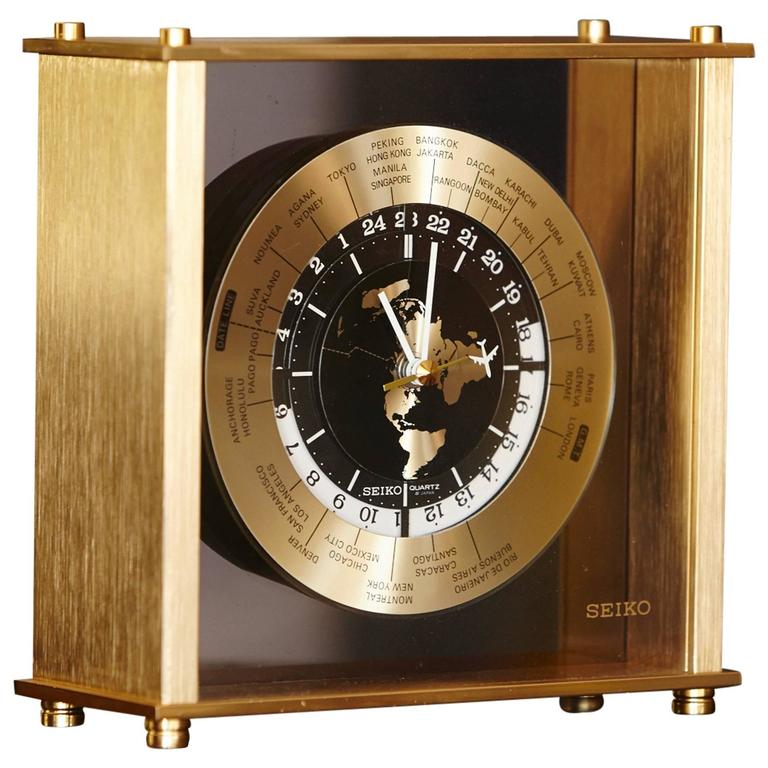 Automatic World Time Brass Desk Clock , 25 Time Zones at 1stDibs