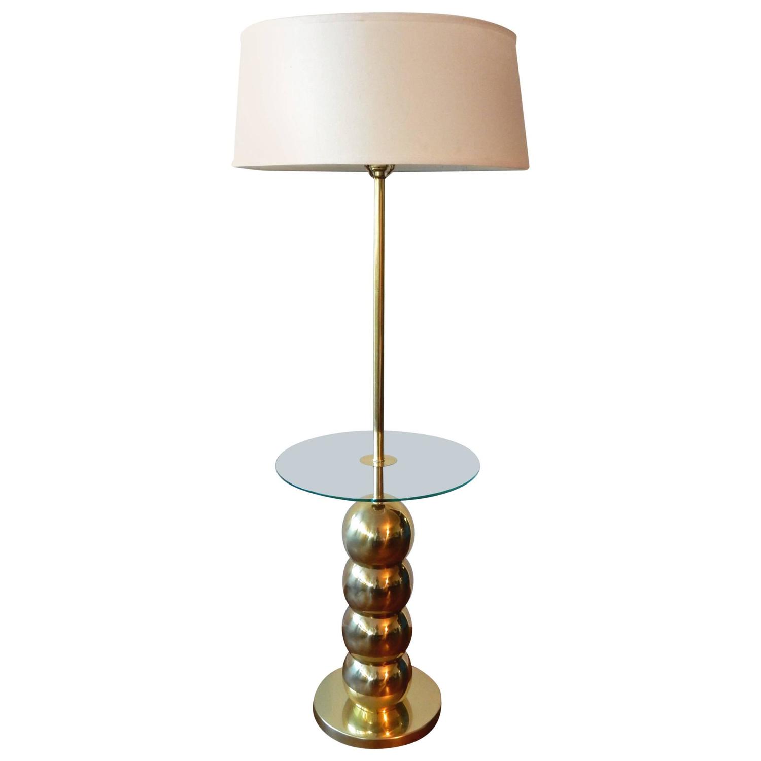 MidCentury Modern Kovacs Stacked Brass Ball Floor Lamp Table