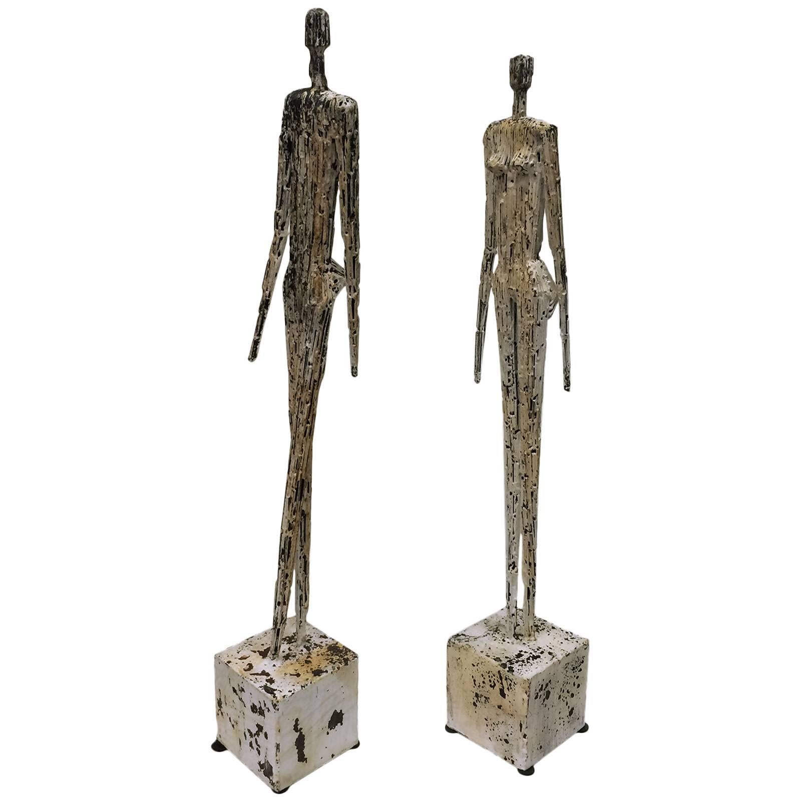 Pair of Distress Metal Figures in the Manner of Giacometti 