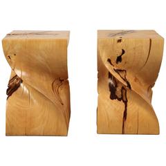 Pair of Indonesian Spiral Pedestal Stools of Mountain Tamarind Hardwood 6