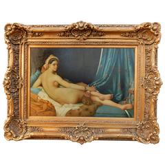 Jean Ingres Style "Grande Odalisque" Boudoir Oil Painting Paris, France 