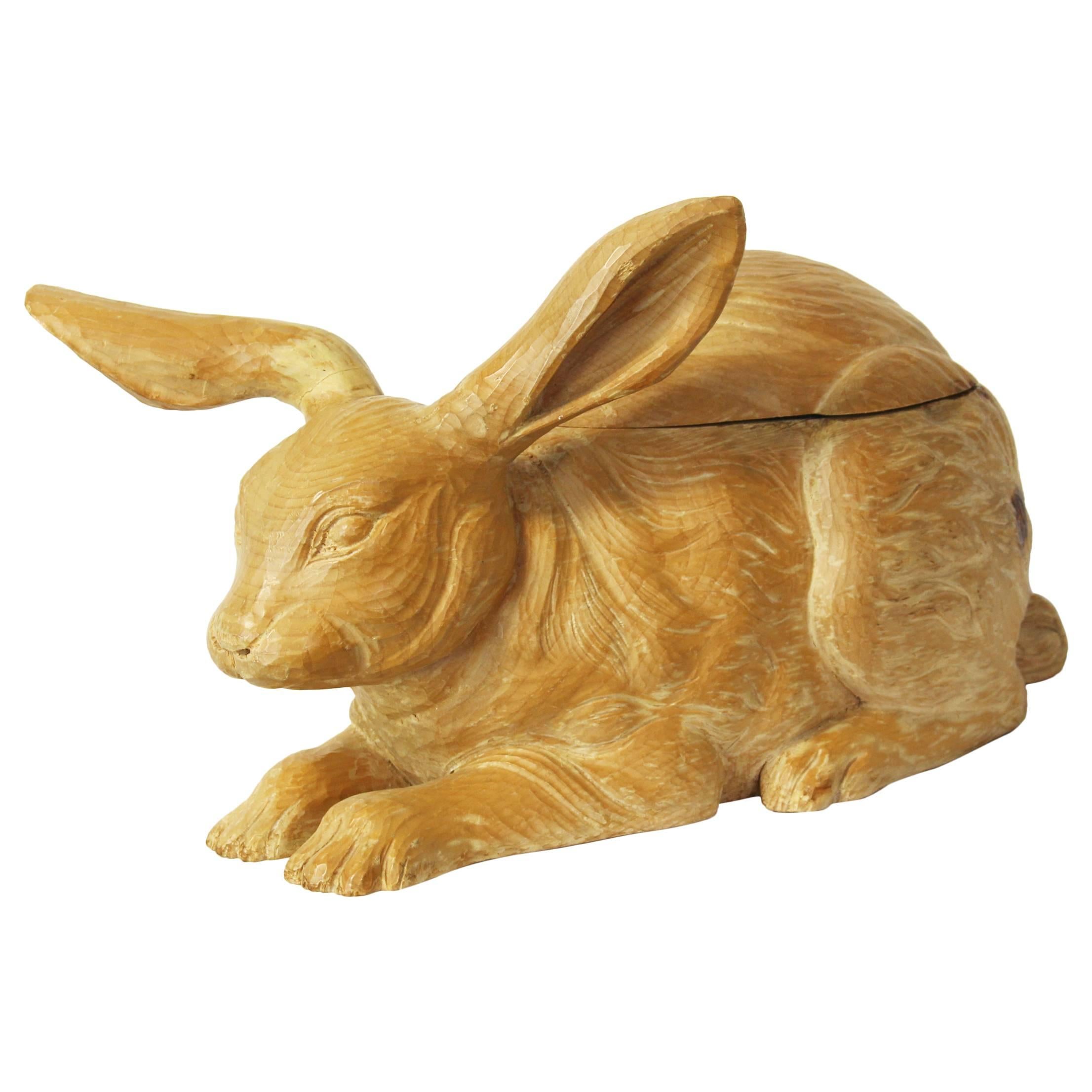 Carved Wood Rabbit Ice Bucket