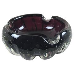Deep Purple Murano Ashtray with Controlled Bubbles