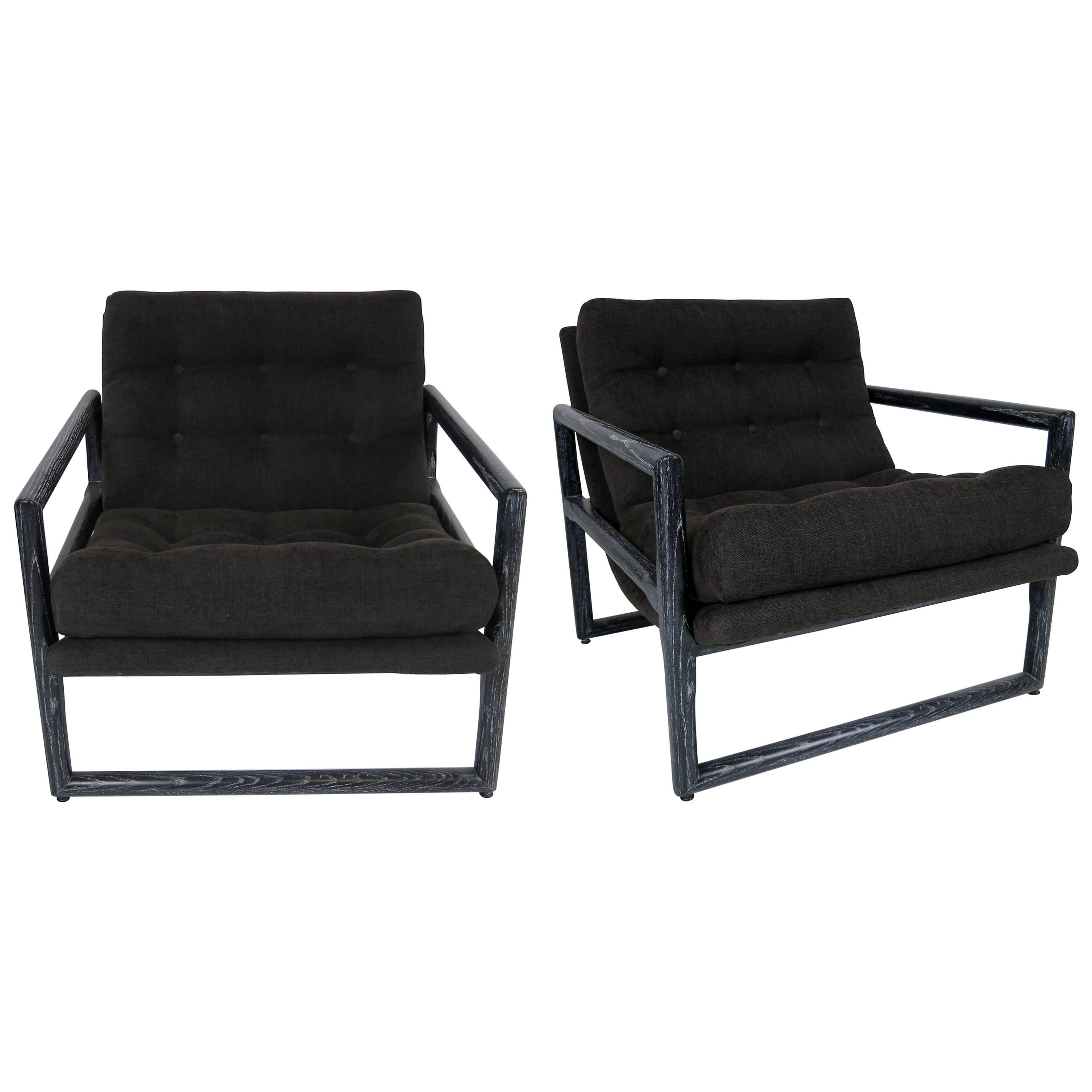 Pair of Cerused Oak Scoop Chairs by Milo Baughman