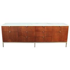 Florence Knoll Teak and Marble-Top on Chrome Base Credenza