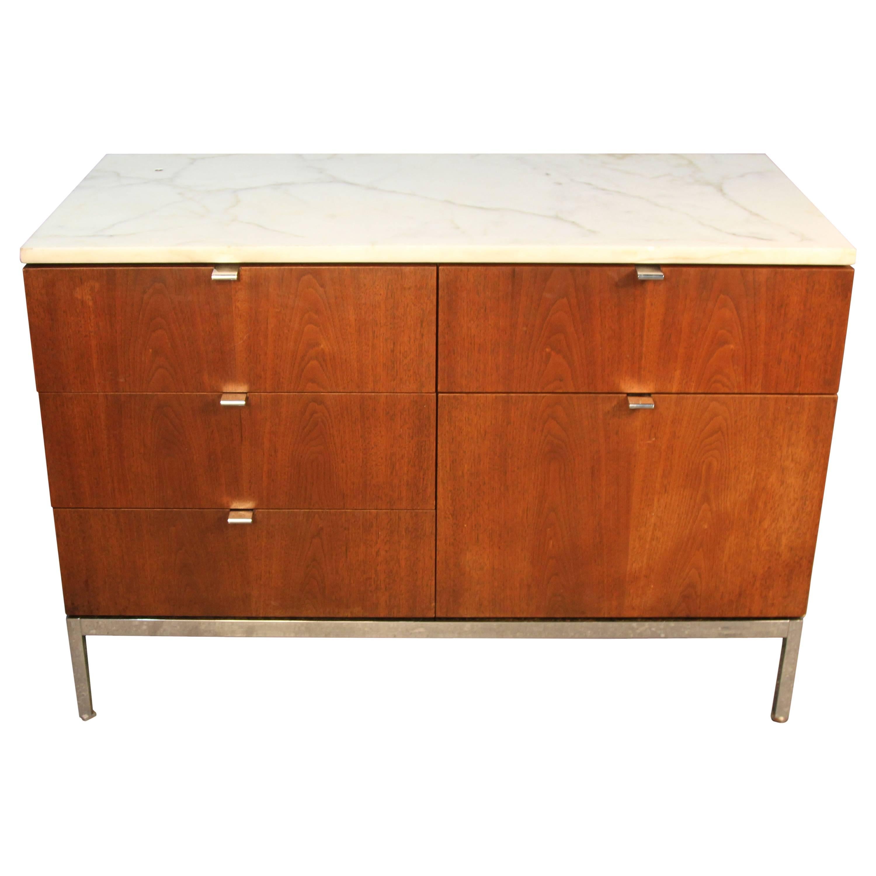 Florence Knoll Teak and Marble-Top on Chrome Base Credenza