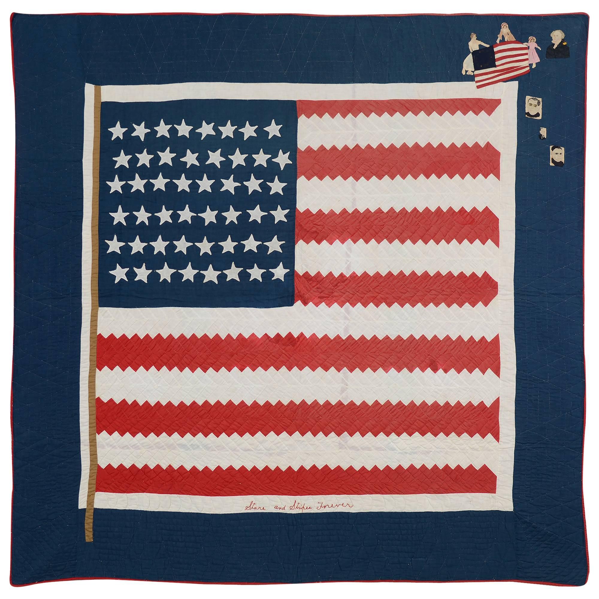 Patriotic Quilt Titled "Stars and Stripes" Forever For Sale