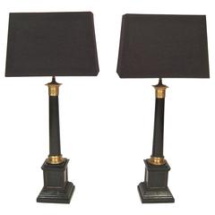 Pair of Neoclassical Column Lamps