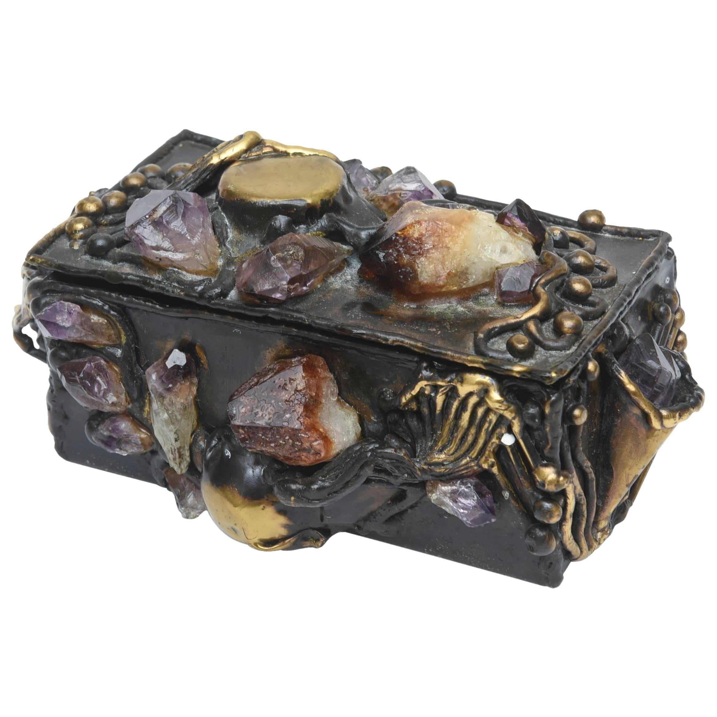 Brutalist Small Jeweled Sculptural Box 