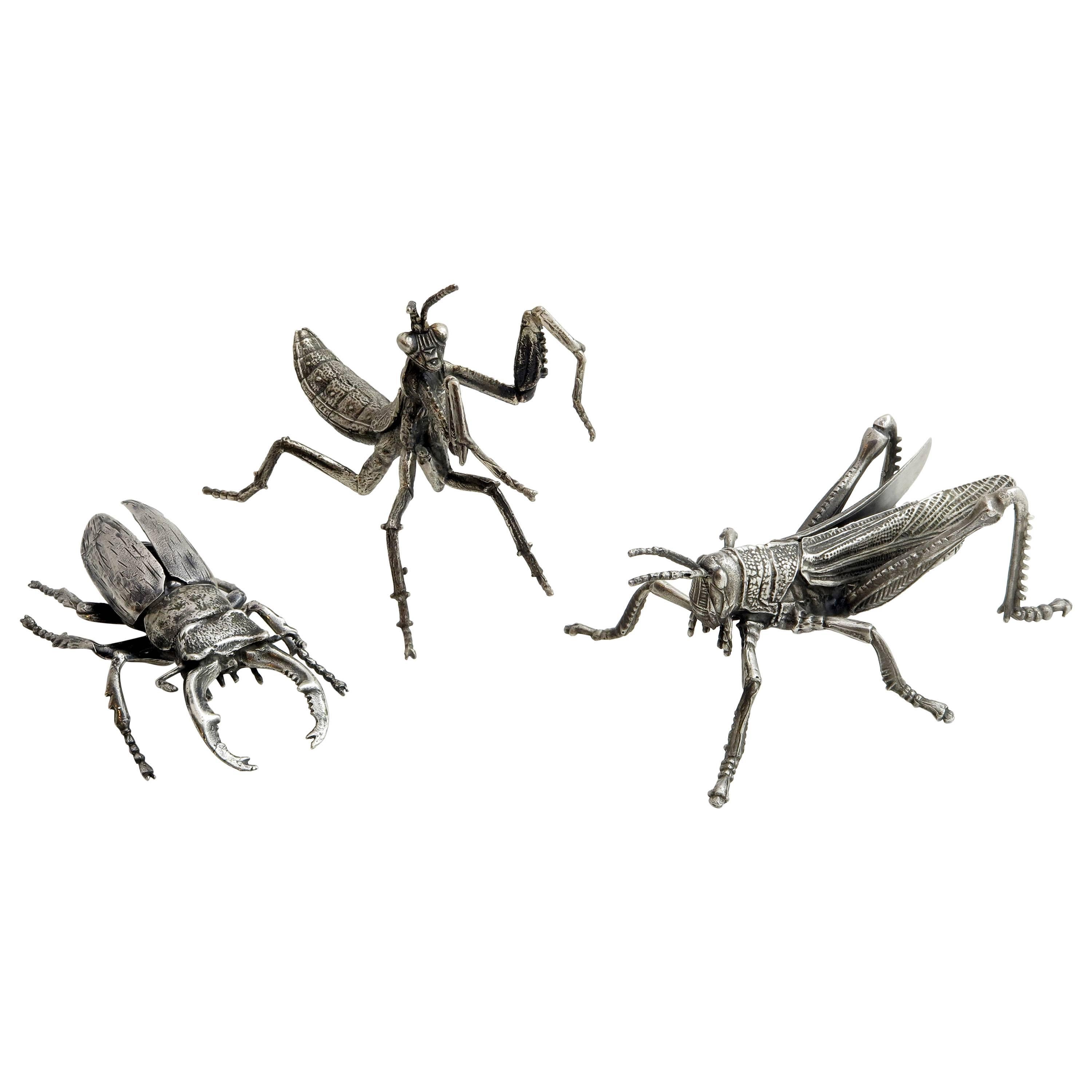 Collection of Silver Bugs Beetle, Mantis and Grass Hopper