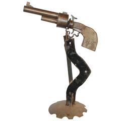 Vintage Large Mid-Century Metal Revolver 45 Sculpture