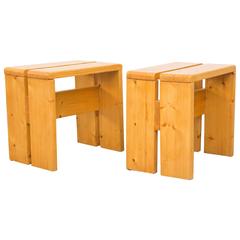 Pair of Charlotte Perriand Solid Pine Stools for Les Arcs