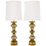 Paar vergoldete und blattsilberne Regency-Tischlampen