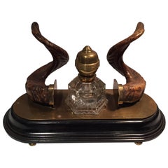 19th Century Ram's Horn Decorated Inkwell, Possibly Scottish