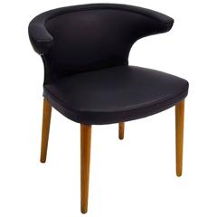 Black Leather and Oak Danish Modern Occasional Chair