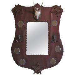 Leather-Wrapped Shield Shaped Mirror