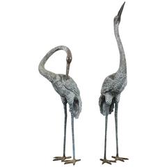 Pair of Vintage Bronze Cranes