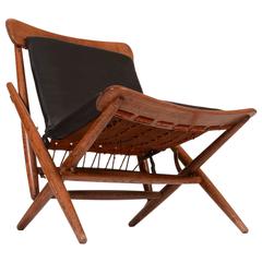 Danish Teak and Leather Folding Side Chair