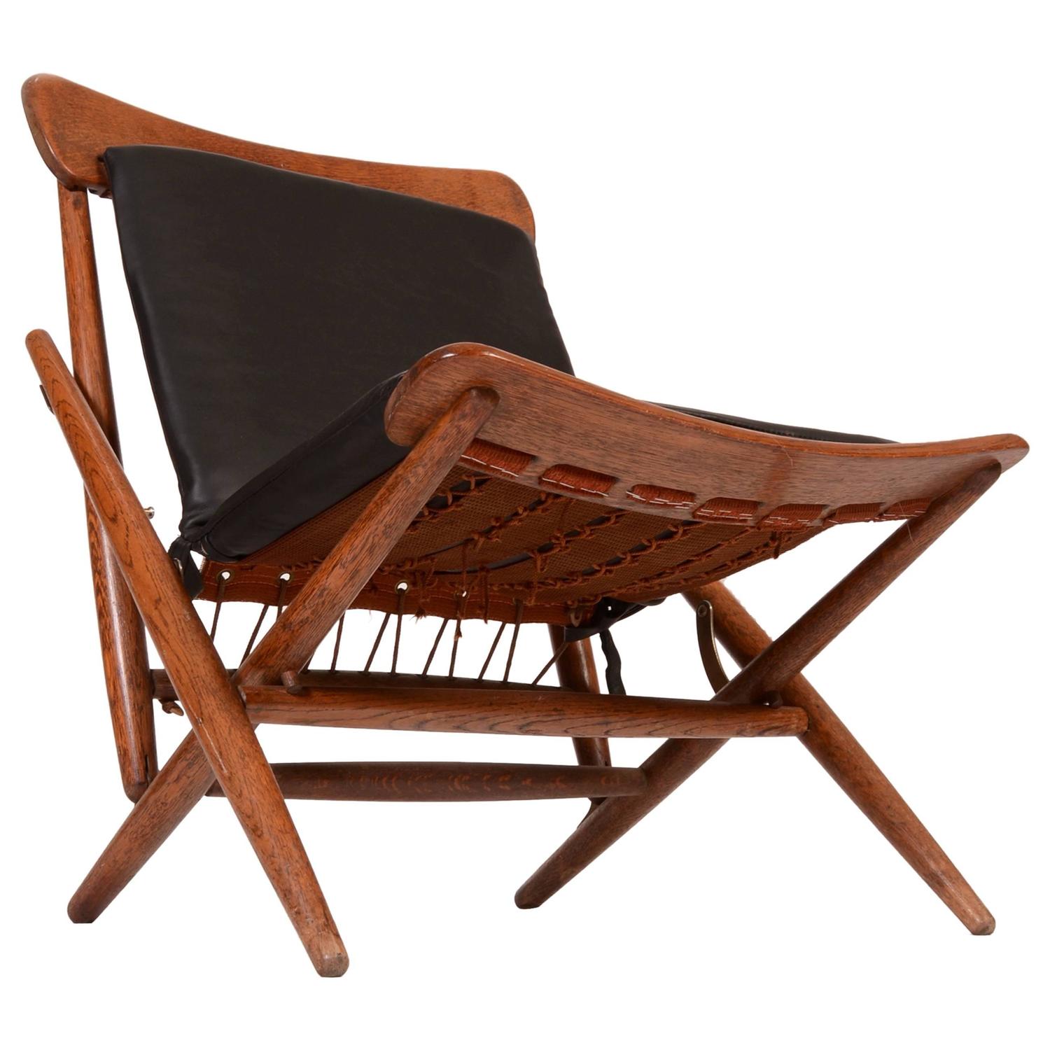 Danish Teak and Leather Folding Side Chair For Sale at 1stdibs