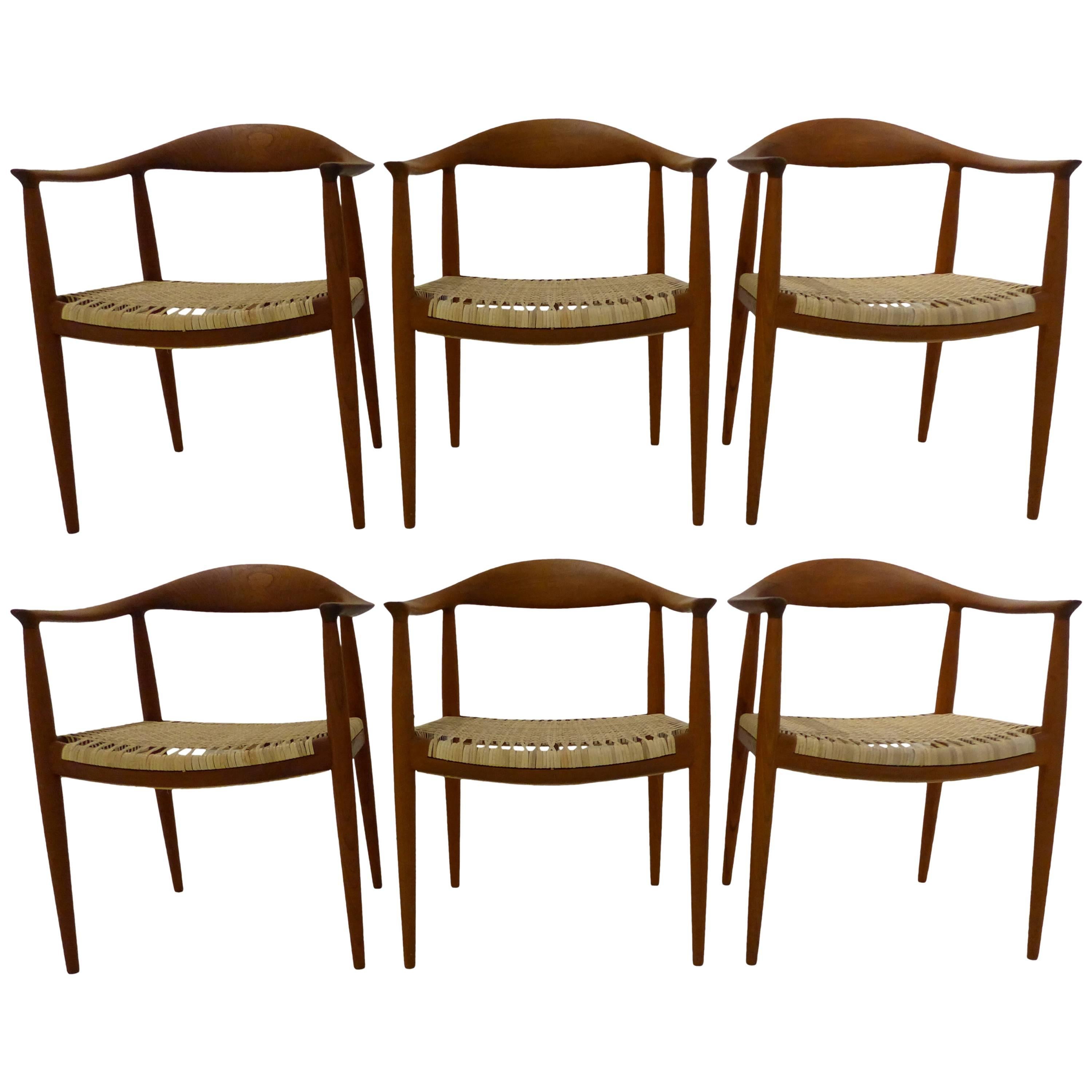 Hans Wegner Set of Six Round Chairs in Teak