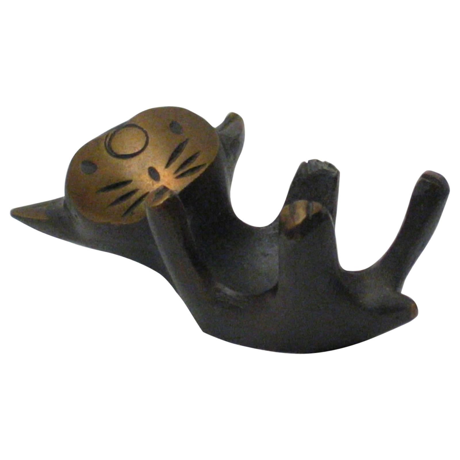 Rare Walter Bosse Brass Blackened "Lying Cat" from the 1950s For Sale