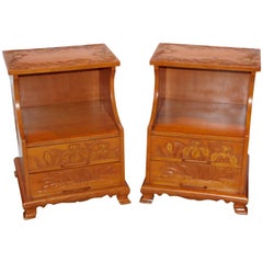 A Most Unusual pair of Carved Japanese Maple Nightstands