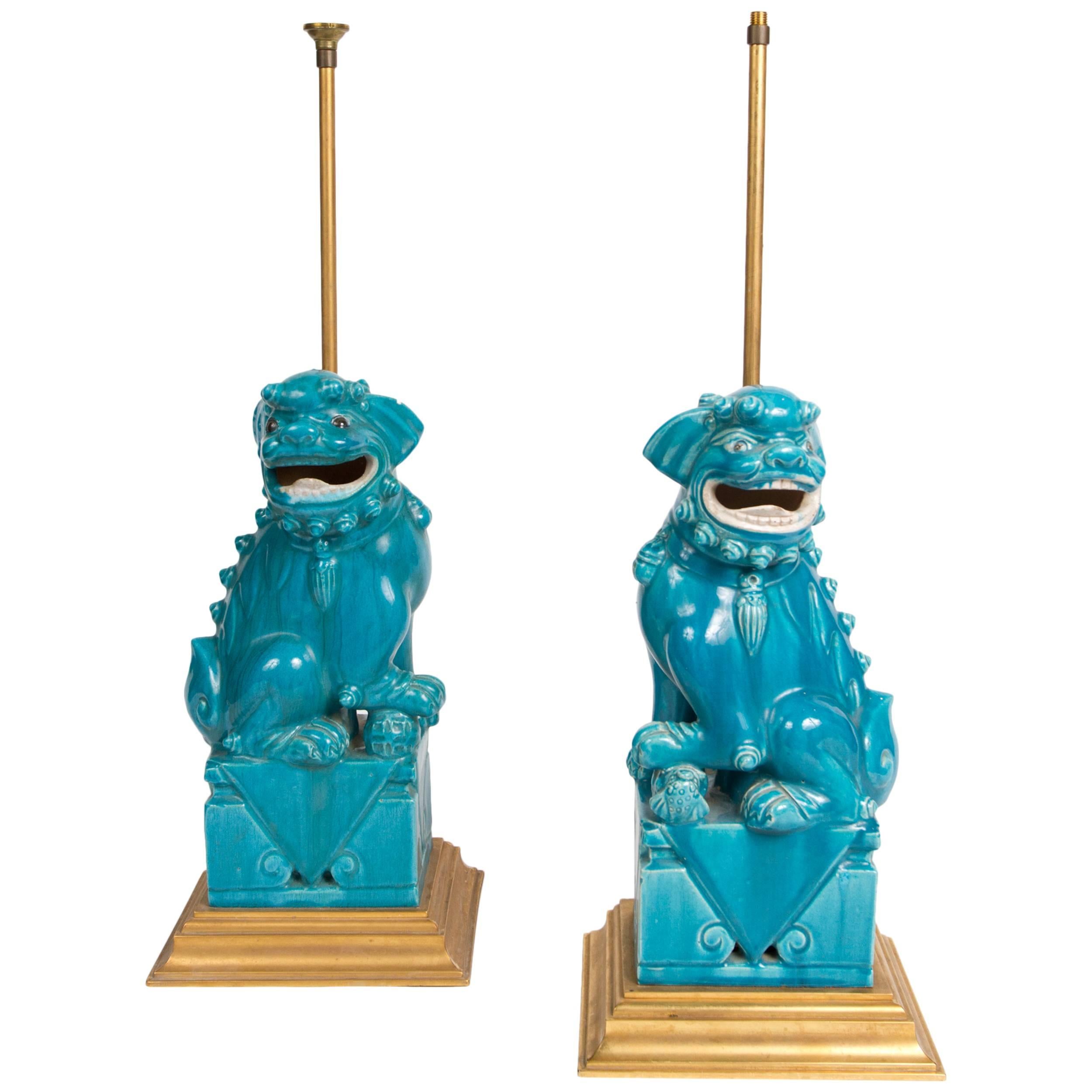Pair of Ceramic Foo Dog Lamps