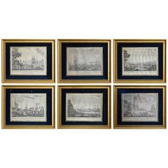 Set of Six Engravings of French Harbour Scenes