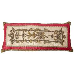 Antique Italian Metallic Embroidery on Damask Pillow by Eleganza Italiana