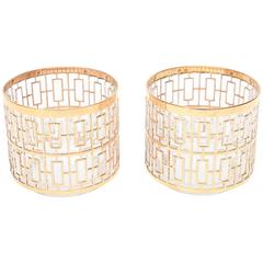 Retro Pair of 24 Carat Gold-Plated Overlay over Glass Shoji Screen Ice Buckets