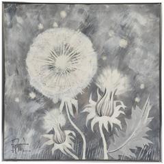 Midcentury 50 Shades of Grey Dandelion Painting by LA Artist Lee Reynolds