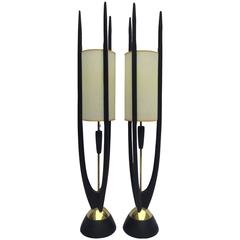 Pair of Tall, Slender and Sculptural Midcentury Table Lamps by Modeline