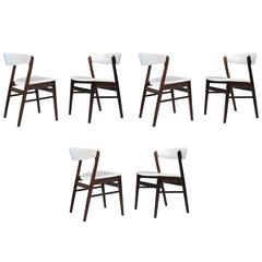 Danish Rosewood Dining Chairs in White Leather