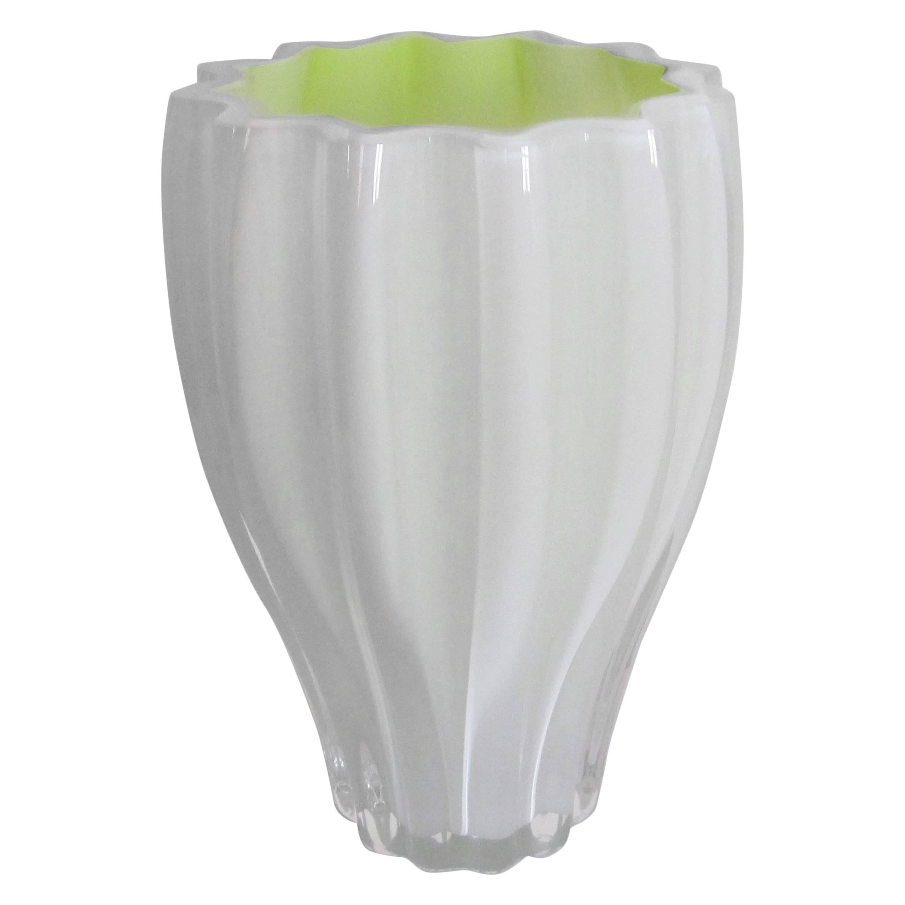 Postmodern White and Neon Yellow Art Glass Vase from Sweden