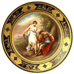 Superbe assiette en porcelaine royale de Vienne représentant Mars et Vénus, vers 1880