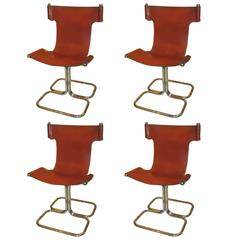 Set of Four Italian Hand-Stitched Leather Chrome Chairs Set of Four Italian Hand-Stitched Leather Chrome Chairs