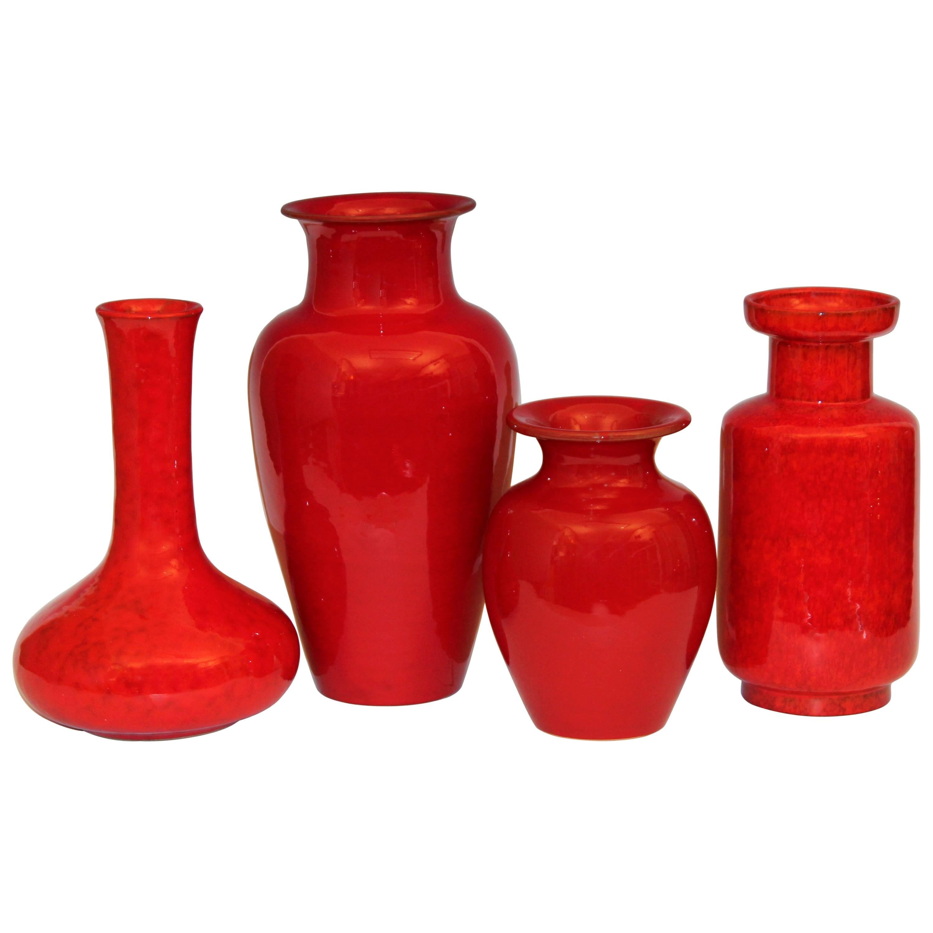 Collection Vintage Italian Pottery Vases in Atomic Red Glaze