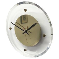 Vintage Beautiful Lucite and Brass Circular Wall Clock