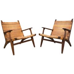 Hans Wegner Pair of Lounge Chairs, Model CH27 
